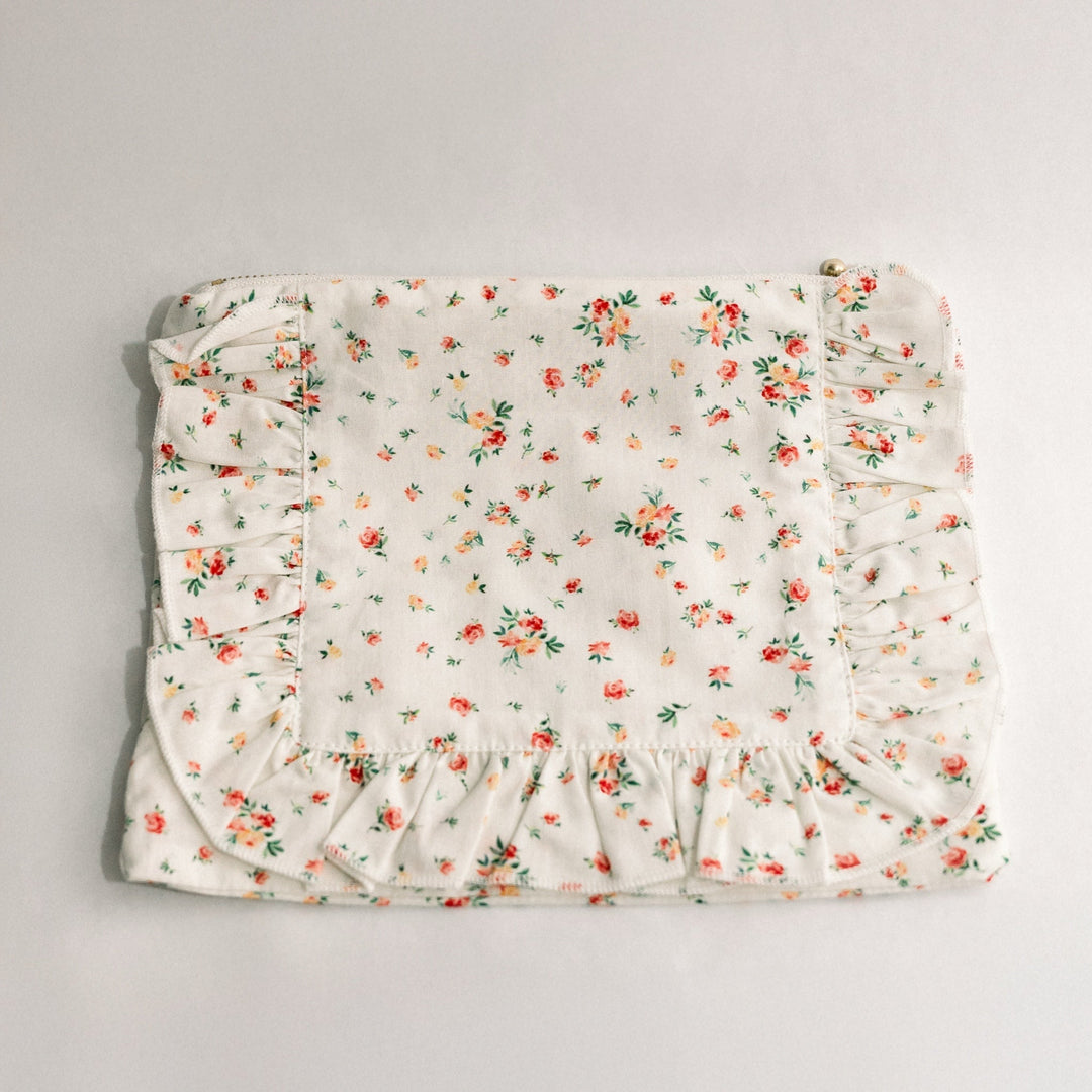 Clementine Bloom | Timeless Floral Ruffle Zipper Pouch