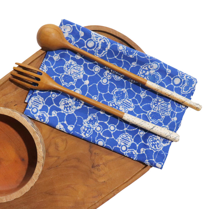 Batik Cloth Napkin Set of Four, Boulder, Hand Dyed, 100% Cotton, Blue, White