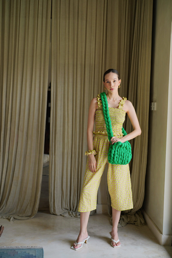 Hannah Gingham Wide Leg Crop Pants in Lemonade