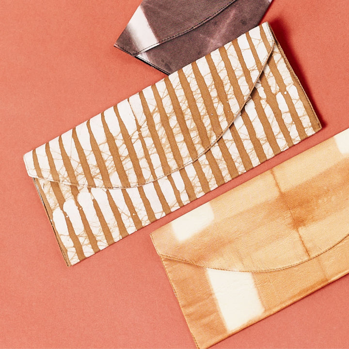 Oak Brown Stripes Cotton Wax Block Printed Zero Waste Envelope Pouch
