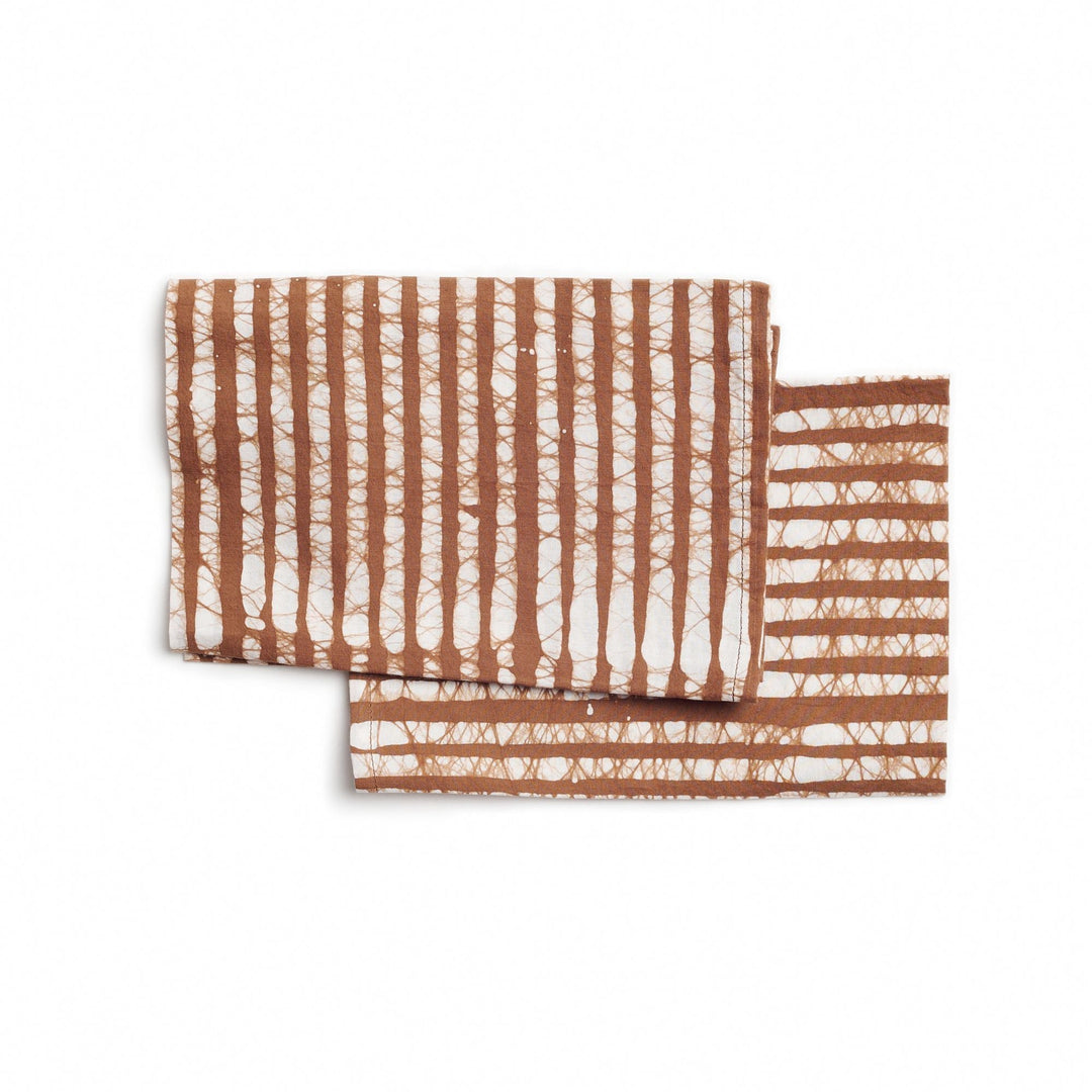 Oak Brown Stripes Wax Block Print Cotton Table Napkin ( set of 4 )