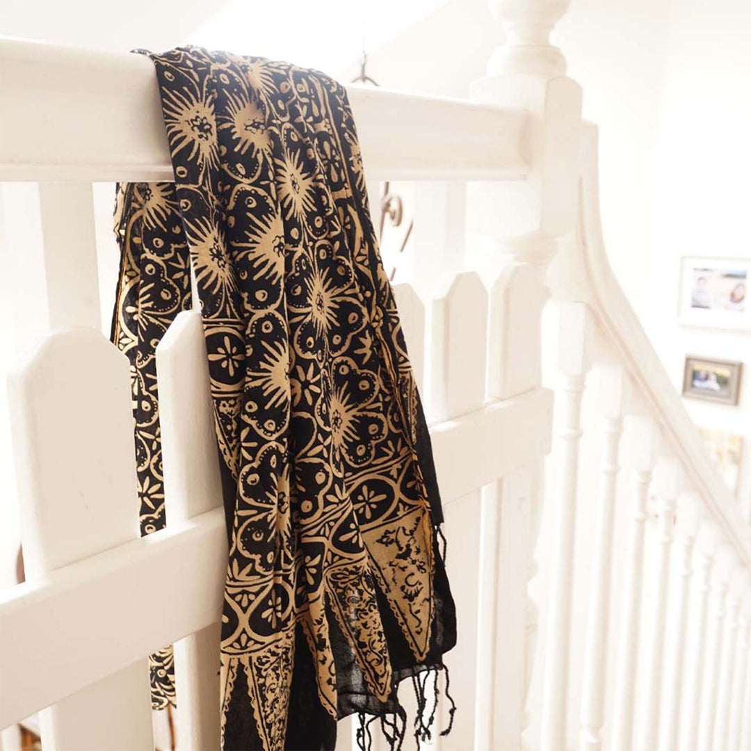 Handmade Batik Scarf | Black Brown Harvest | Hand Dyed, 100% Cotton