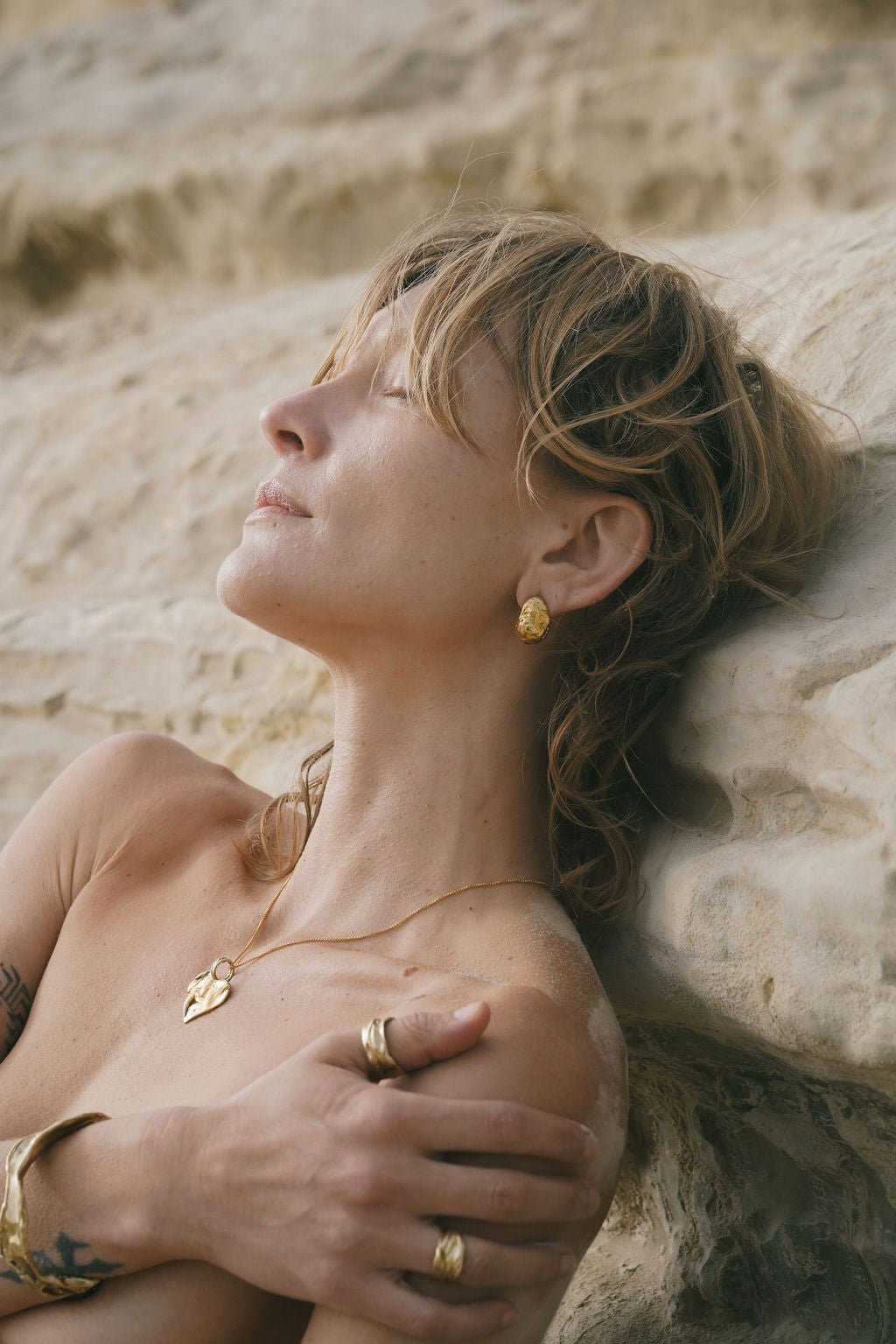 Gold Heart Rock Necklace - Chain or Leather