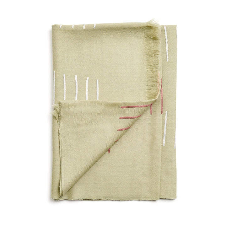 Sea Salt Pastel Green Hand Woven Hand Embroidered Silk Merino Classic Scarf