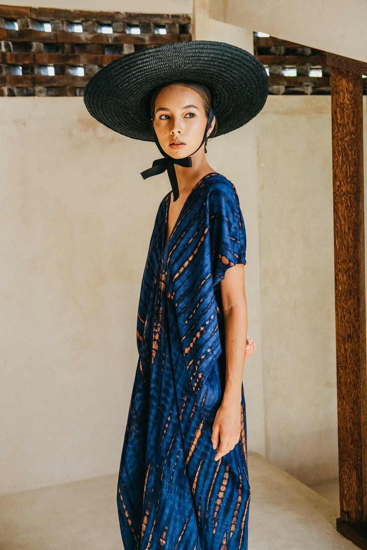Madella Hand Dyed Kaftan Dress in Ocean blue