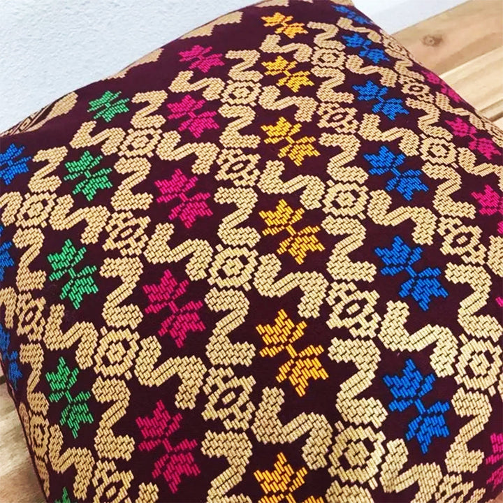 Handwoven Ikat Pillow Cover, Burgundy Red and Gold. Cover Only with No Insert. 16x16 inches, Cushion