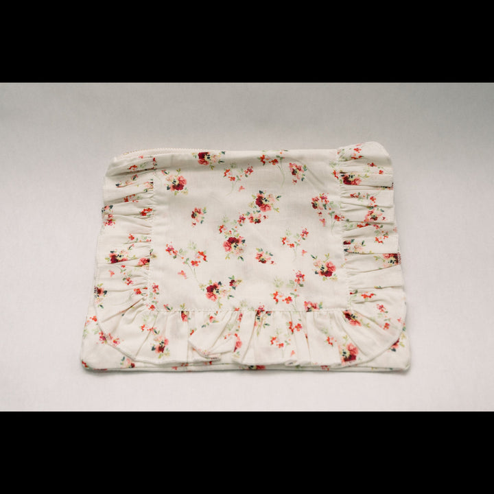 Scarlet Bloom | Timeless Floral Ruffle Zipper Pouch