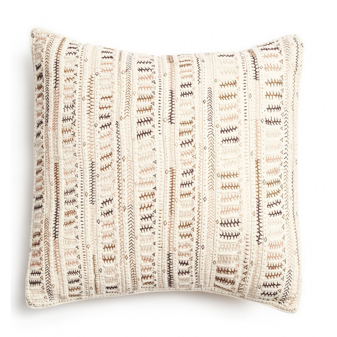 Dahli Coral Hand Woven Hand Embroidered Multicolor White Artisanal Pillow