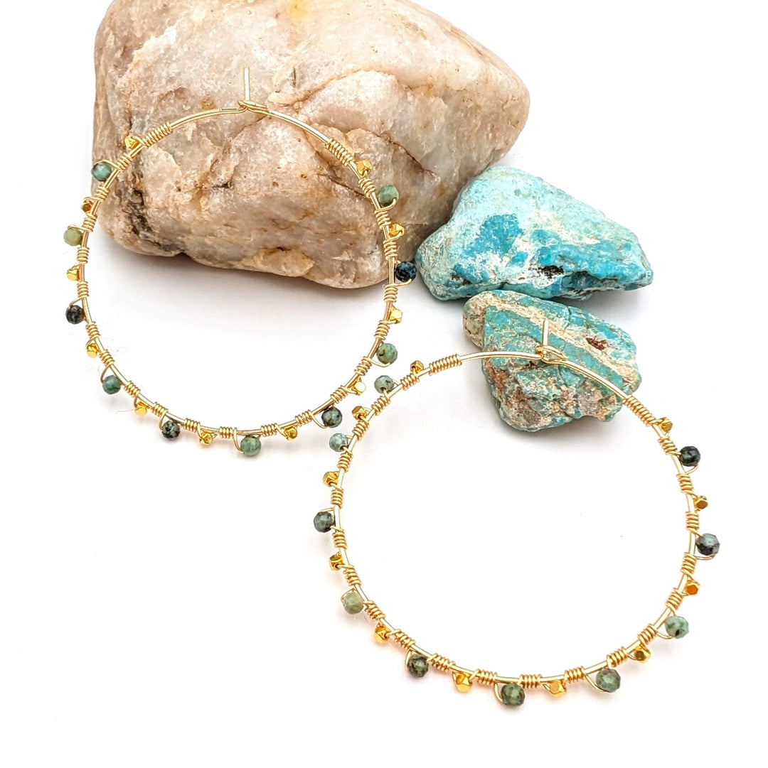 African Turquoise Hoops 18K real gold-plated hoops