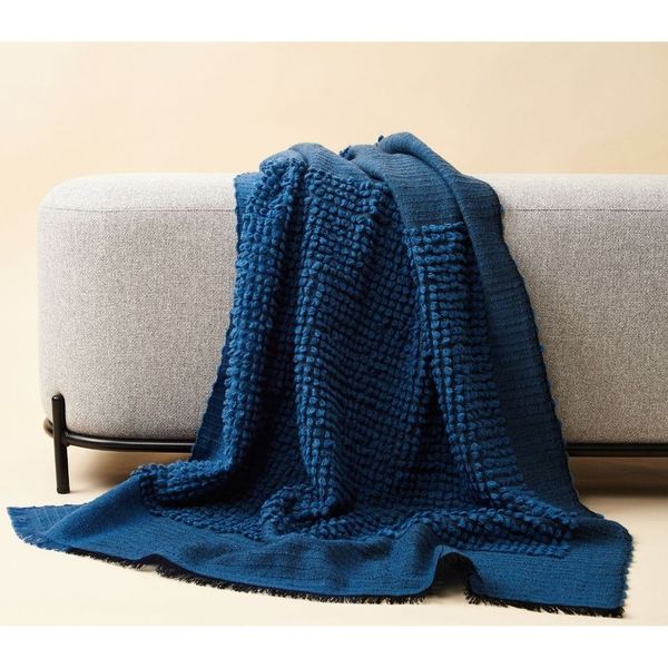 Macaroon Midnight Dark Blue Plush Textured Merino Handloom Throw