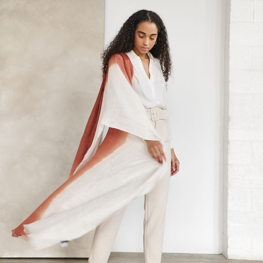 Pecan Brown Ombre Dyed Hand Woven Linen Scarf