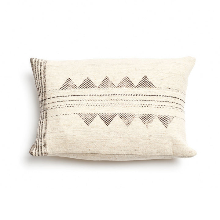 Kora White And Black Handloom Lumbar Pillow