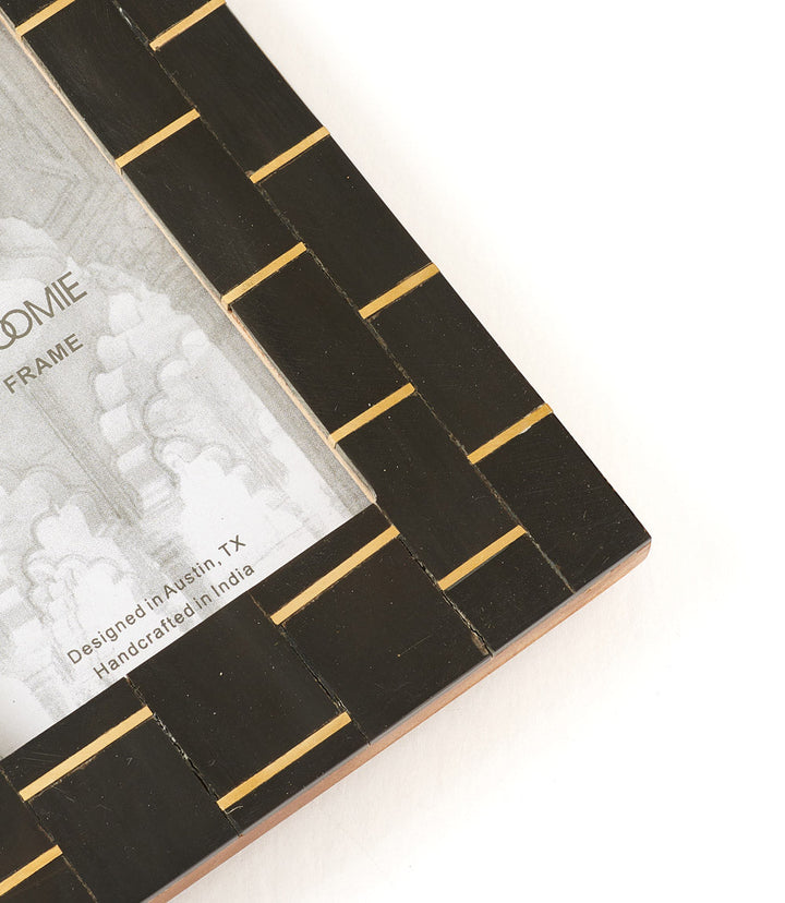 Andhera Dash 4x6 Black Picture Frame | Hand Carved Horn, Brass