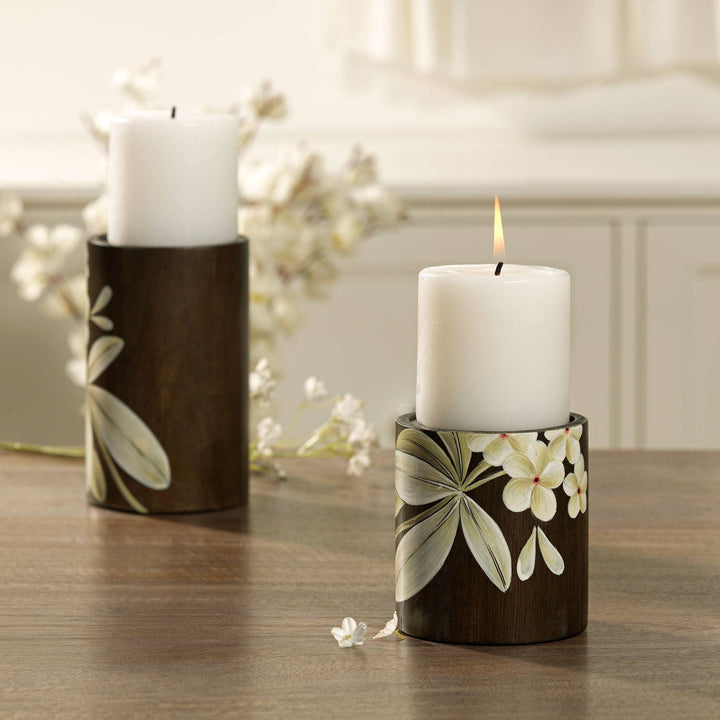 Frangipani Pillar Candleholder Small - Brown