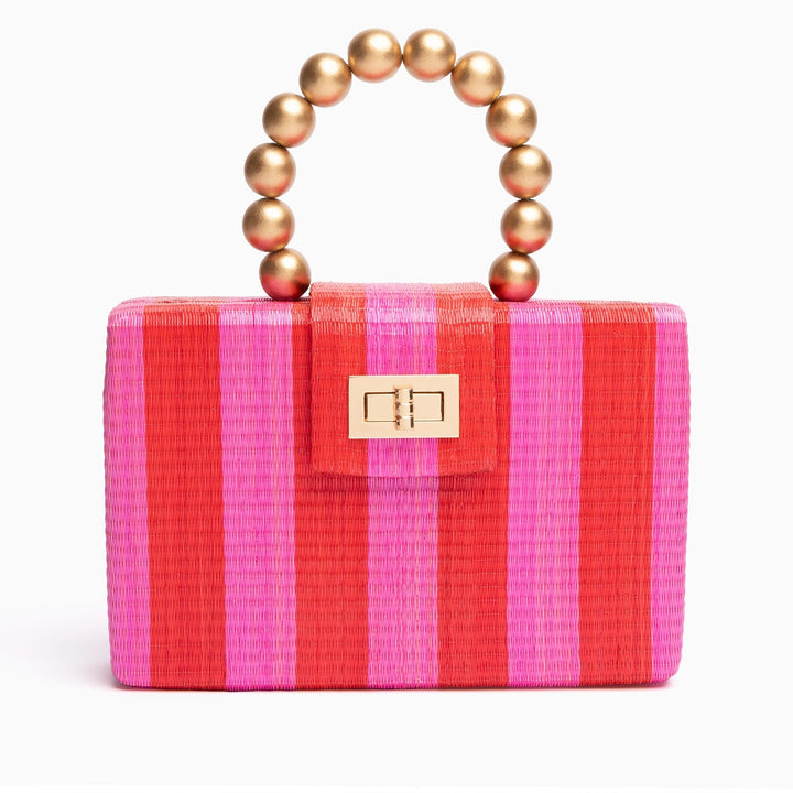 THE LOUISA Red & Pink Stripe Woven Straw Clutch Bag