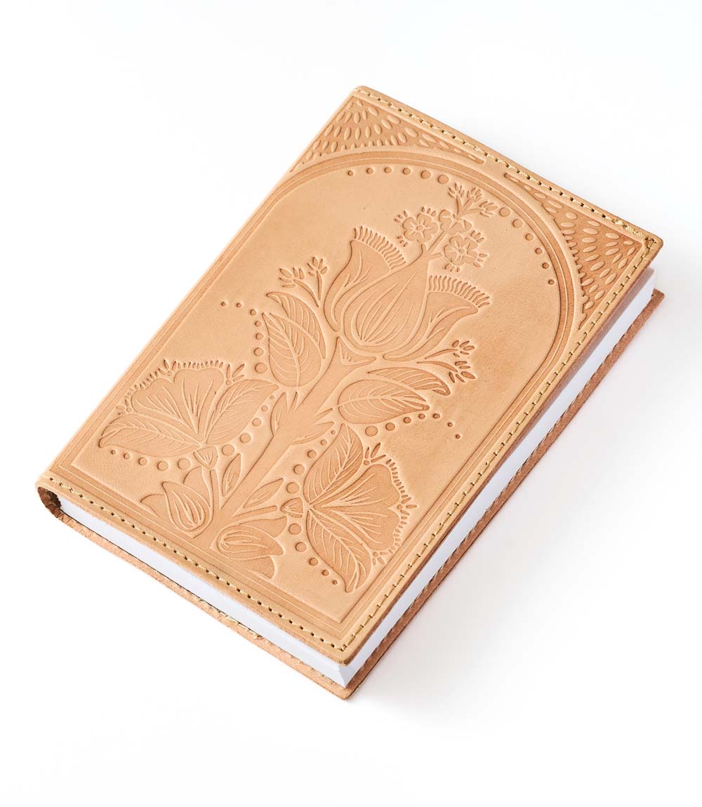 Embossed Neutral Leather Floral 5x7 Journal | Refillable Notebook