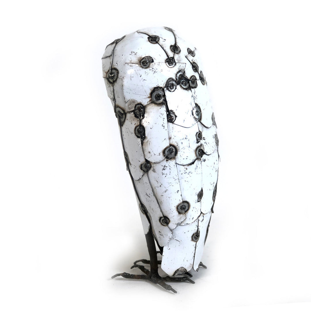 Recycled Metal Snowy White Owl