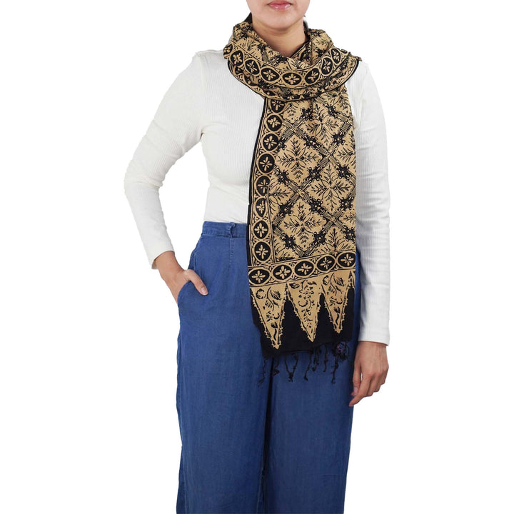 Handmade Batik Scarf | Black Brown Harvest | Hand Dyed, 100% Cotton