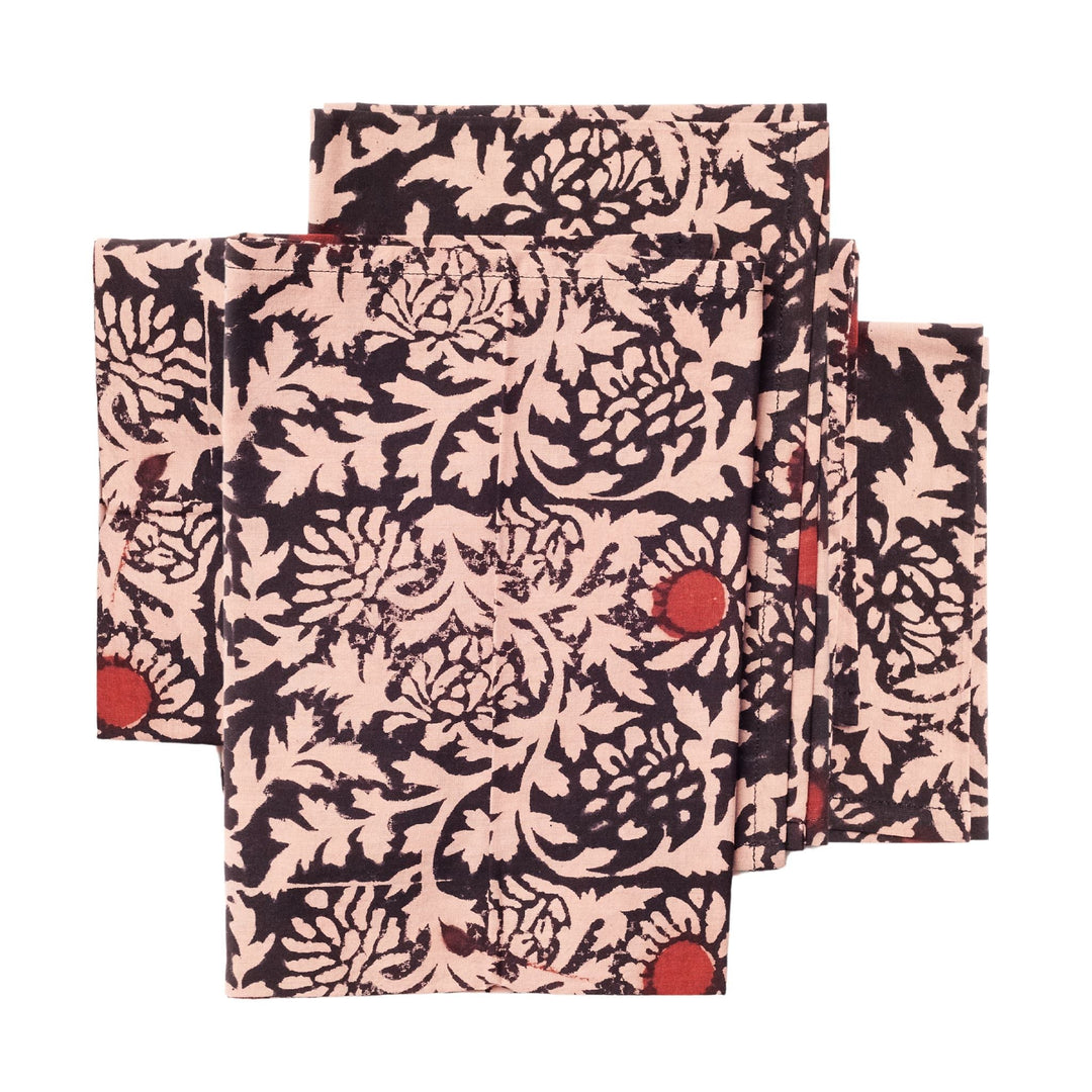 Hummus Floral Wax Block Printe Cotton Table Napkin( set of 4 )