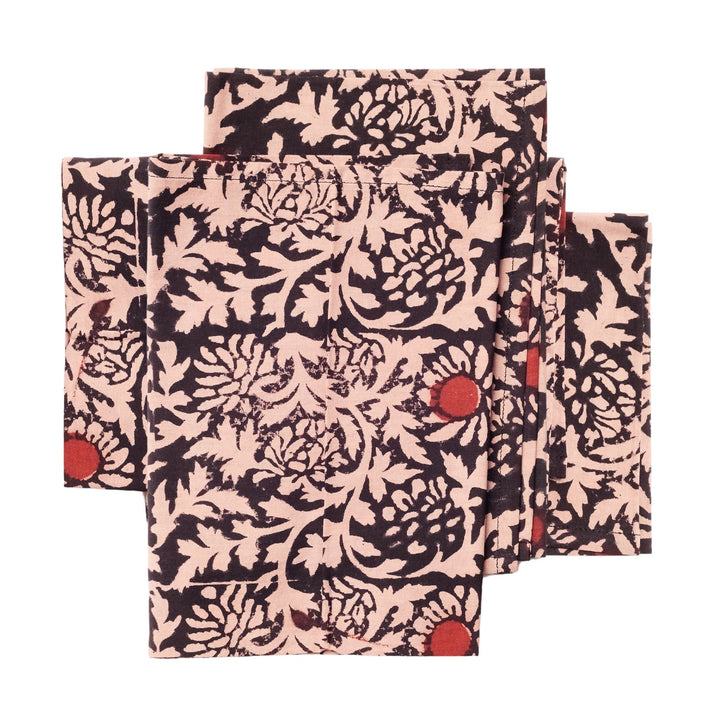 Hummus Floral Wax Block Printe Cotton Table Napkin( set of 4 )