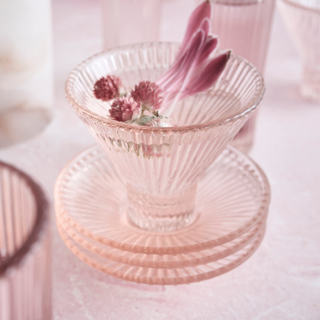Pressed Pink Glass Small Plates - Set of 6