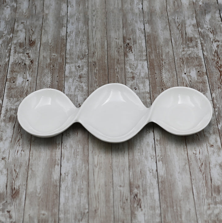 White Divided Sauce Dish 14.5" inch | 37 Cm