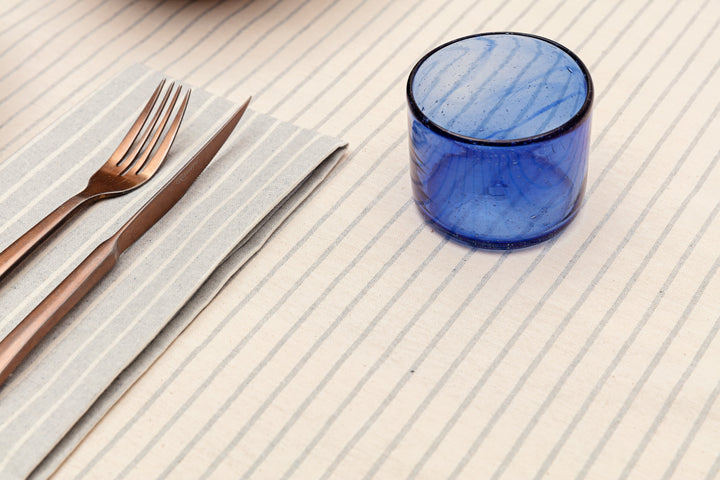 Cloth Napkins - Grey Striped and Natural Striped