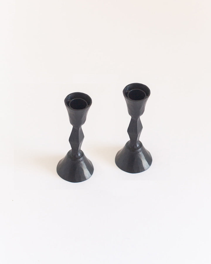 S/2 Low Diamond Candlestands - Black Finish
