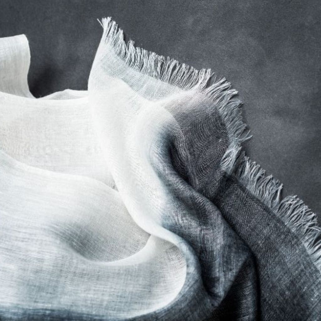 Granite Black White Ombre Linen Silk Handloom Scarf
