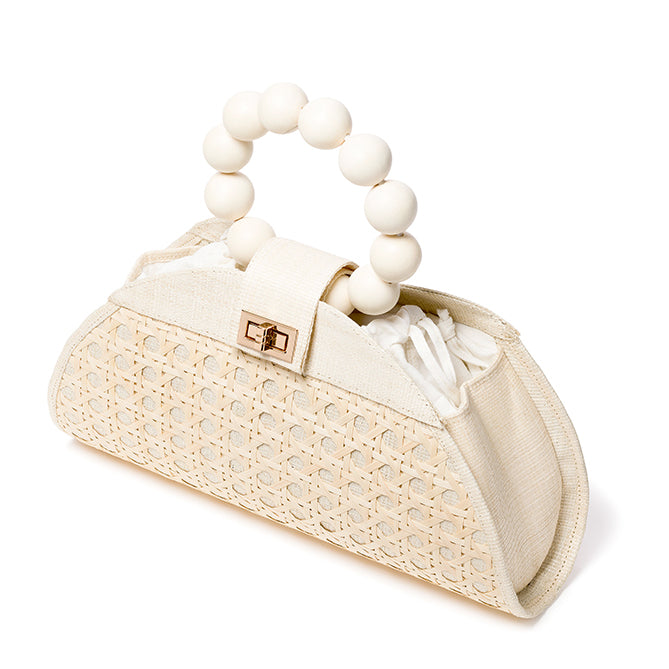 THE ISABELLA White & Cream Rattan Woven Handbag
