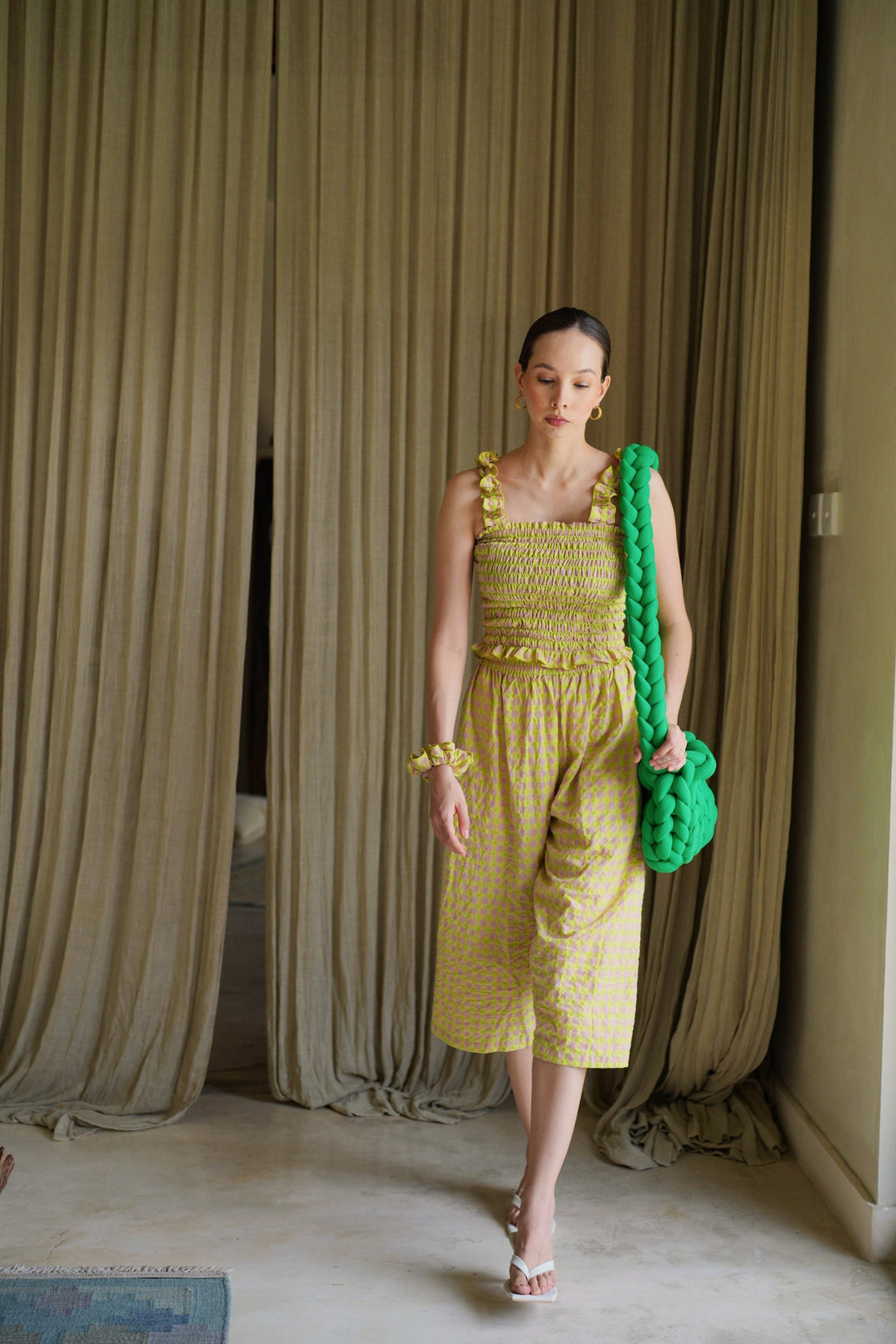 Hannah Gingham Wide Leg Crop Pants in Lemonade