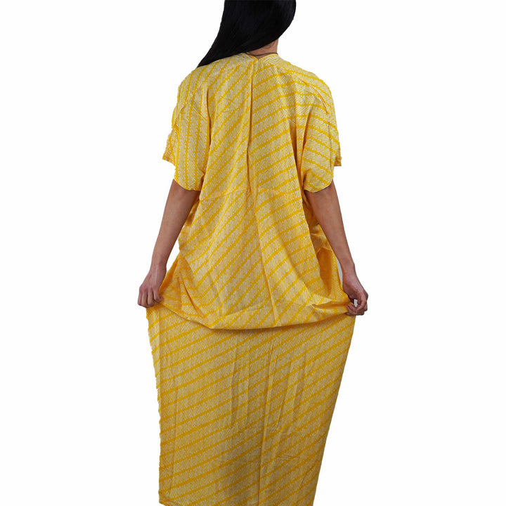 Hand Dyed Batik Kaftan Dress Rayon Vegan Eco-friendly Material, Maxi, Long, Yellow Dress