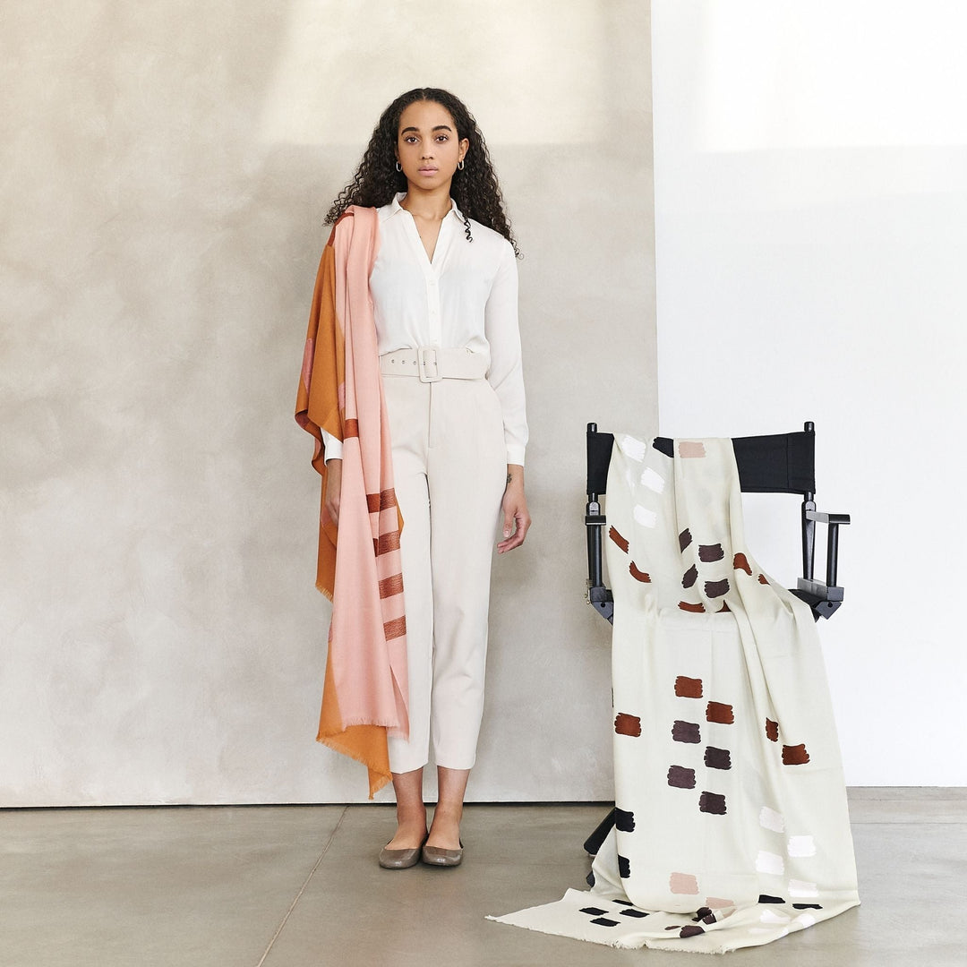 Canyon Hand Embroidered Hand Woven Merino Silk Soft Scarf