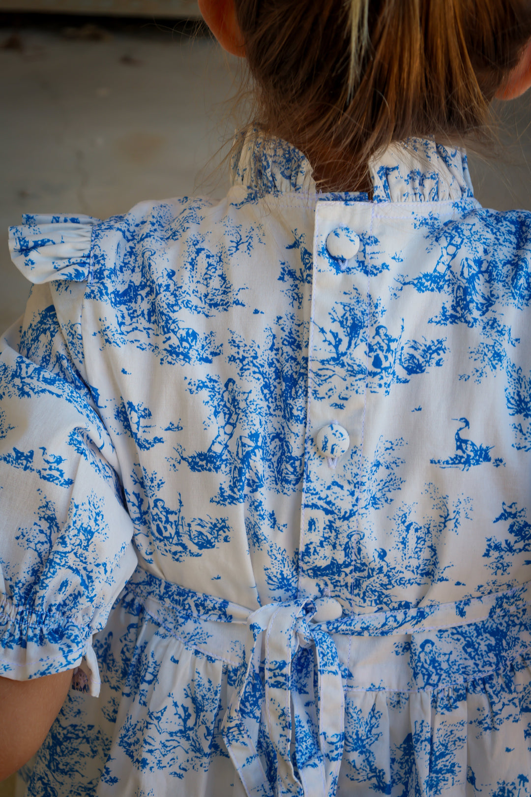 Aoki Dress-Blue Toile | Three-Quarter Length Sleeve