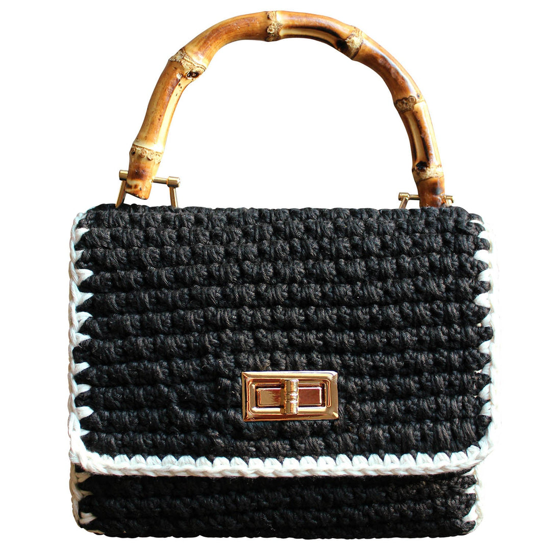 Airmail Mini Crochet Handbag - Black & White