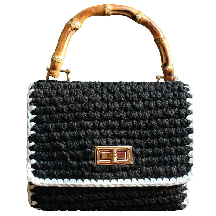 Airmail Mini Crochet Handbag - Black & White