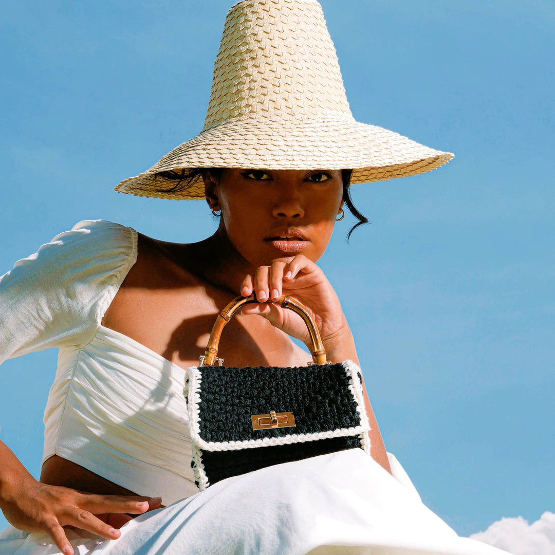 Airmail Mini Crochet Handbag - Black & White