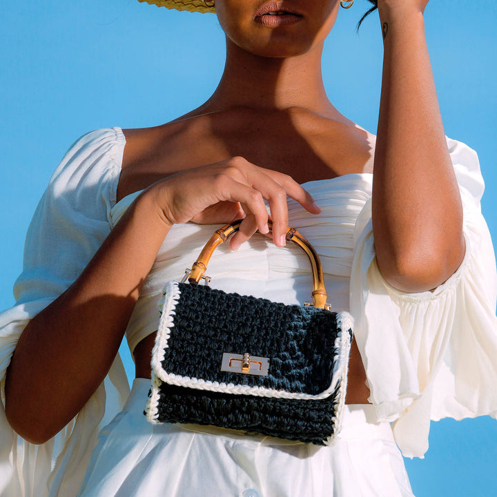 Airmail Mini Crochet Handbag - Black & White