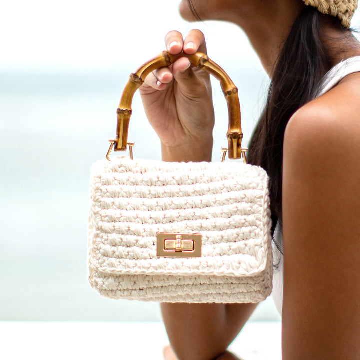 Airmail Mini Crochet Handbag - White
