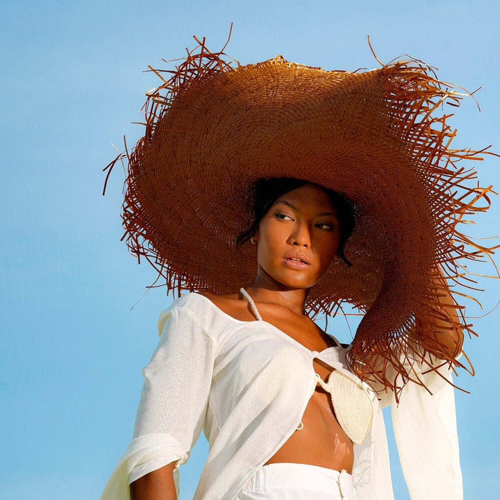 Amora Oversized Woven Straw Hat - Chestnut Brown