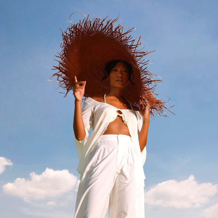 Amora Oversized Woven Straw Hat - Chestnut Brown