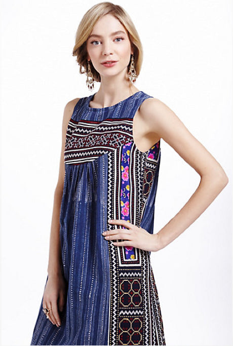 INDIGO BATIK EMBROIDERED DRESS