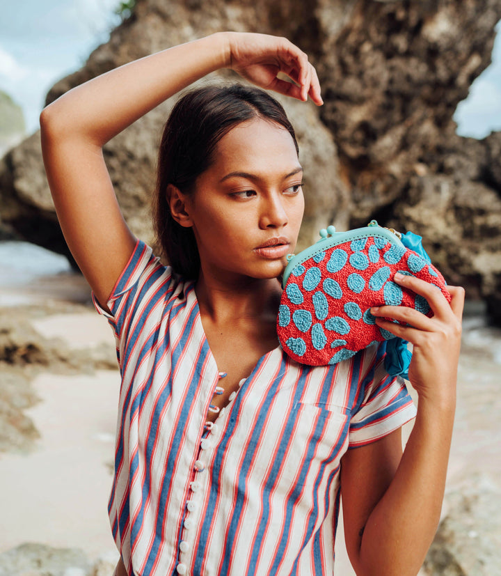 ARNOLDI ARIELA Hand-beaded Clutch Bag In Red & Turquoise Blue