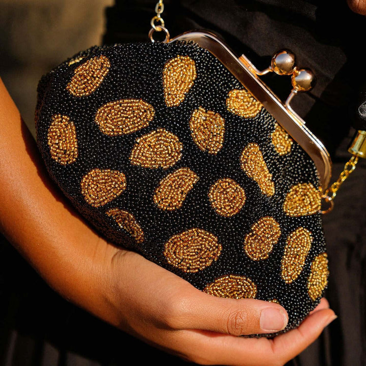 Arnoldi Black Gold Hand-beaded Clutch - Black & Gold