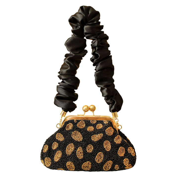 Arnoldi Black Gold Hand-beaded Clutch - Black & Gold