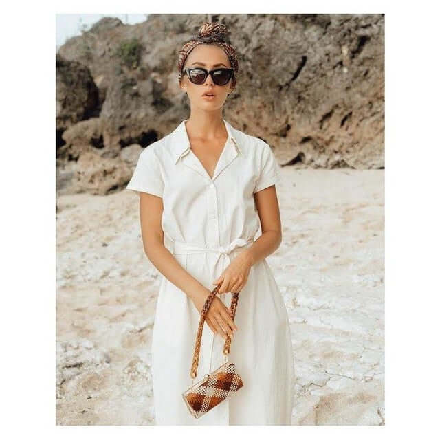 Arya Safari Linen Midi Dress - Off White