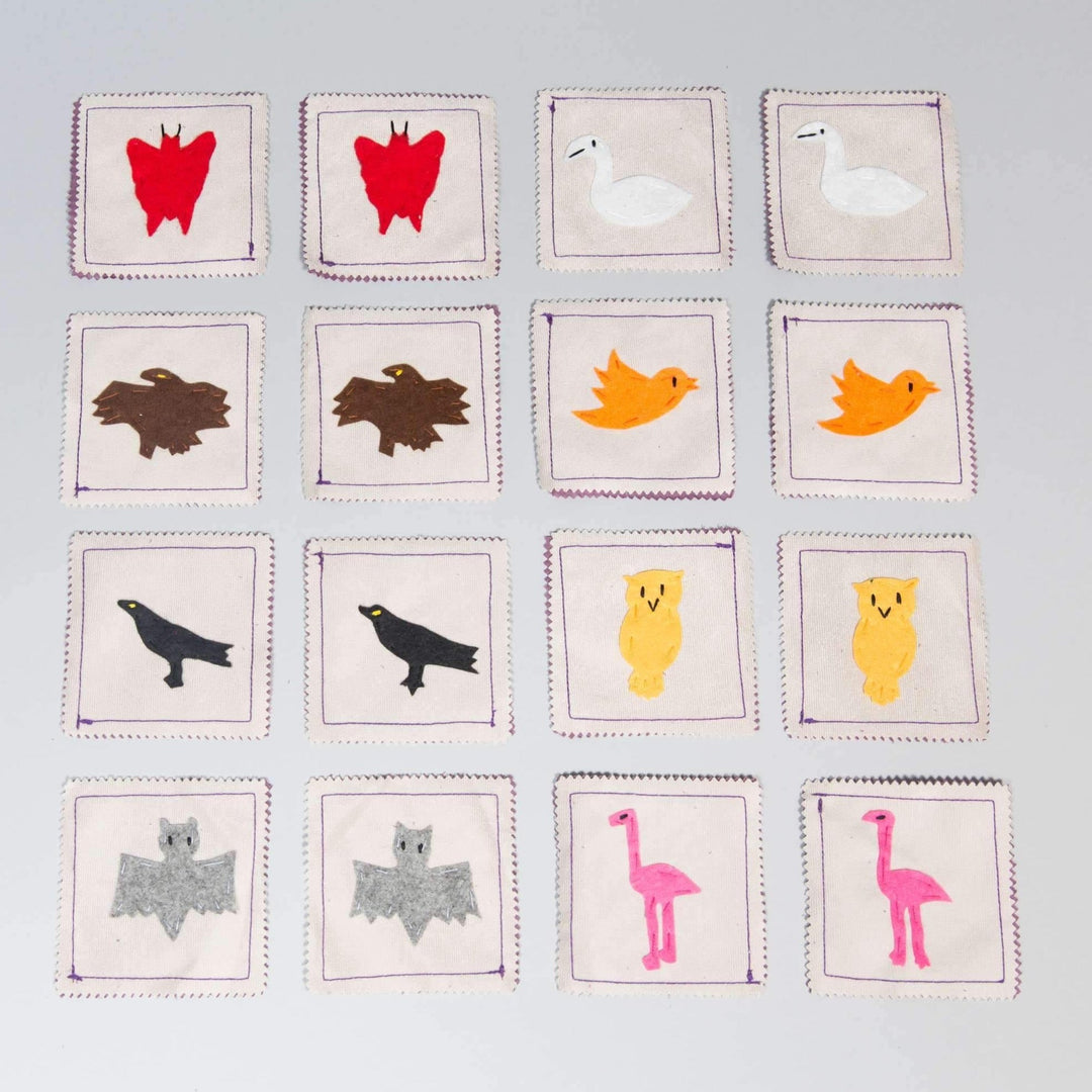 Handmade air animals memory matching game with felt pieces and portable carrying case for children's learning