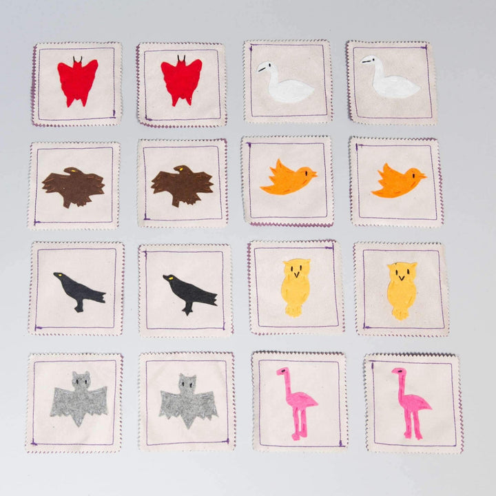Handmade air animals memory matching game with felt pieces and portable carrying case for children's learning