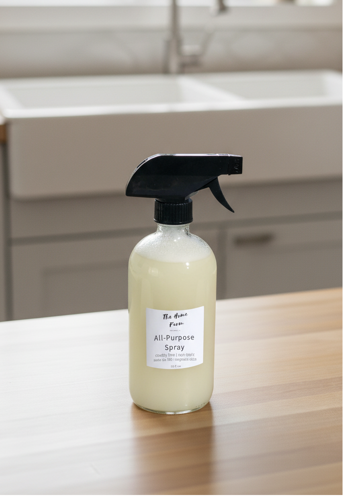 Eco-friendly Cleaning Supplies: Non-toxic all-purpose spray on kitchen counter.