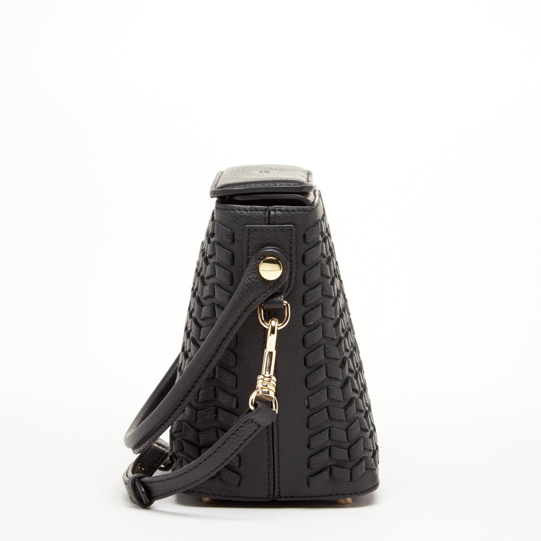 Susu Woven Leather Bucket Bag Quilted Black Crossbody Purse Women's Handbag